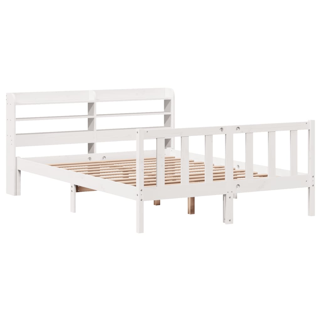 Bed Frame without Mattress White 135x190 cm Double Solid Wood Pine